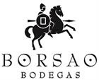 Schwarzes Logo mit berittenen Pferd und Schrift Borsao Bodegas