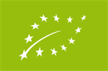 Grünes, rechteckiges  Bio-Siegel mit weißen Sternen, die ein Blatt formen